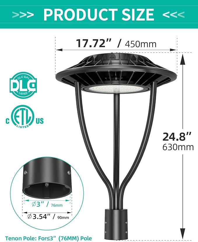 Led Post Top Light 100W LED Circular Area Light 14000Lm 5000K Daylight (500W Equivalent) Garden Pole Lights Outdoor Post Top Lamps Lamp Top Pathway Pole Light Fixture for Street Yard Garden School