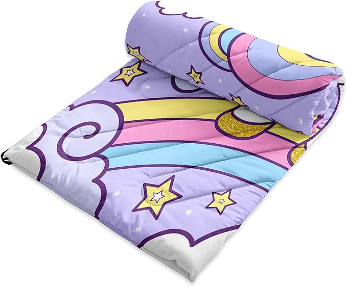 Axolotl Purple Unicorn Warm Puffy Camping BlanketLightweight Rainbow Cloud Printed Packable Outdoor BlanketGloden Star Outdoor Camping Blanket Backpacking for Traveling Picnic Beach Cold Weather