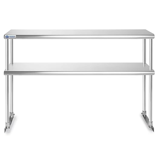 GRIDMANN NSF Stainless Steel Commercial 2 Tier Double Overshelf 48 in. x 12 in. for Kitchen Prep &amp Work Table