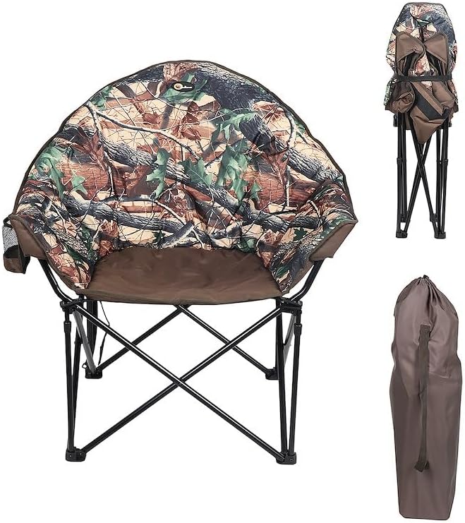 Faulkner Big Dog Bucket Chair Camouflage Foldable Oversized Camping Chair with Cup Holder and Carry Bag 300 lb Capacity Padded Steel Frame 34.3 Inches Wide