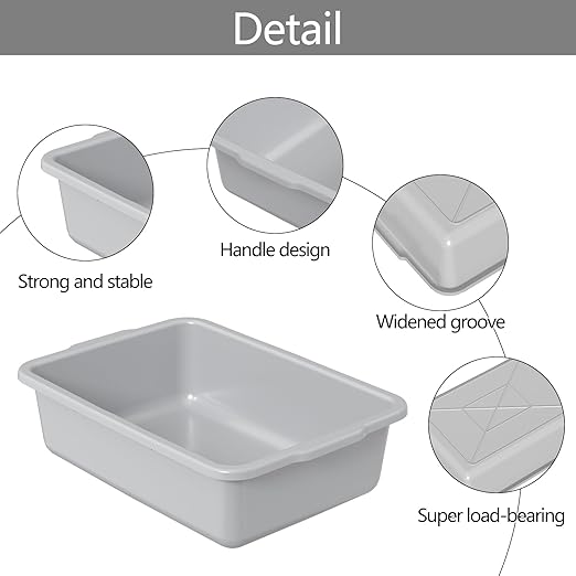 24 L Plastic Utility Bus Tub Commercial Bus Box Dish Bus Tub Gray 4 Packs