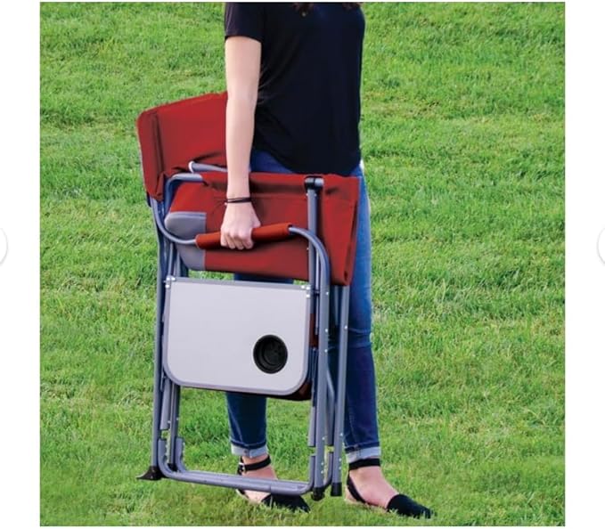 Folding Director's Chair with Side Table and Cooler Heavy-Duty Camping Chair 33.73W x 37.3H inches (Red Sport)