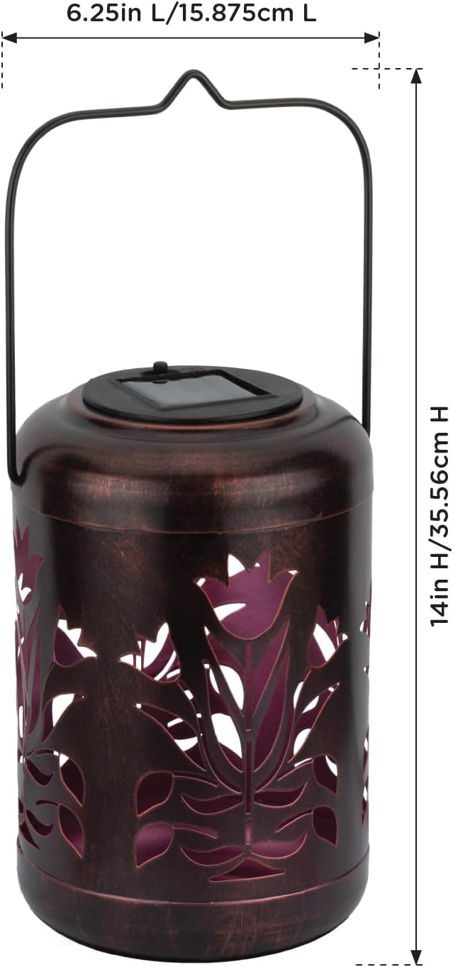 Regal Art &amp Gift Solar Flower Shadow Lantern Outdoor Waterproof Garden Décor Ideal Gift for Women Mom Grandma – Hanging Metal Solar Lights for Yard Patio Backyard Porch Red
