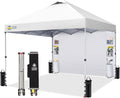 CROWN SHADES Canopy Tent 10x10 Pop Up Canopy Outdoor Shade with Pockets Sidewall Easy Up Sun Shelter with One Person Set Up Center Lock Portable Instant Camping Beach Canopy Tents Grid White