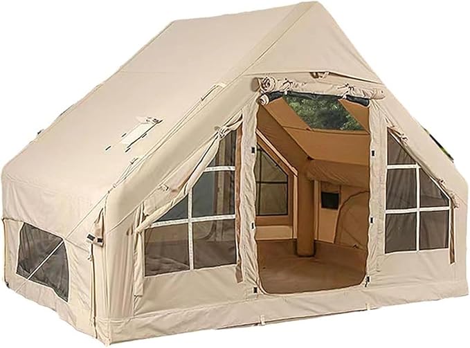 6m² Inflatable Tents for Camping 3-5 Person Pop Up Outdoor Tent 420D Oxford Glamping Tent with 2 Doors &amp 4 Mesh Windows 4 Seasons Easy Setup Windproof Luxury Tents for Family
