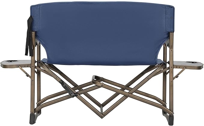 Timber Ridge Double Camping Chair Foldable Loveseat Directors Chairs Oversized Double Folding Camping Chairs with 2 Side Tables 2 Person Lawn Chair Heavy Duty Support 600 LBS for Outdoor Blue