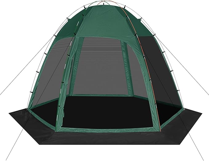 Screen Tent with Removable Floor Siebwin 10'x10' Six-Sided Gazebos with Mosquito Netting Sunproof Outdoor Canopy Tent for 4-6 People Family Backyard Party Outside Activities Green