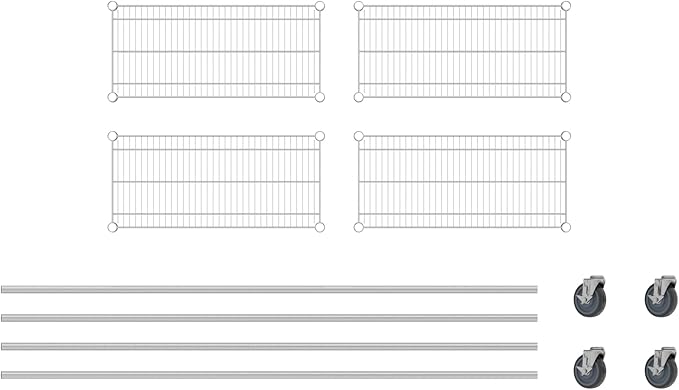 Commercial NSF Listed Chrome Mobile Wire Shelving Kit 14 x 30 x 80 with 4 Shelves Perfect for Warehouse Walk-in Refrigerator Freezer Grocery Store Restaurant Dishroom