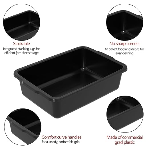 Zopnny FoodService Products Tote Box Bus Box with Reinforced Rim for Kitchen Restaurants And Fast Food Plastic Bus Tub 7 Inches 4-Pack Black