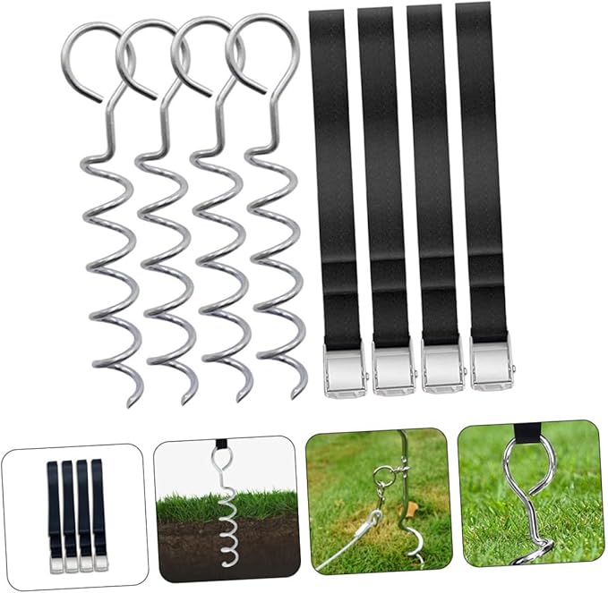 Mikikit Spiral Shaped Dog Stakes Set Heavy Duty Metal Ground Anchors for Tents Wear-Resistant Dog Tie-Outs for Camping and Outdoor Use