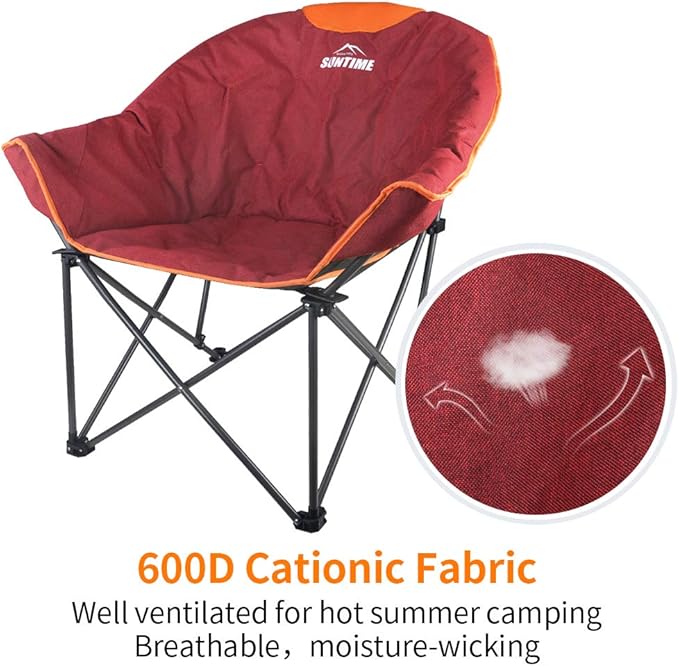 OUTDOOR LIVING SUNTIME Sofa Chair Oversize Padded Moon Leisure Portable Stable Comfortable Folding Chair for Camping Hiking Carry Bag…