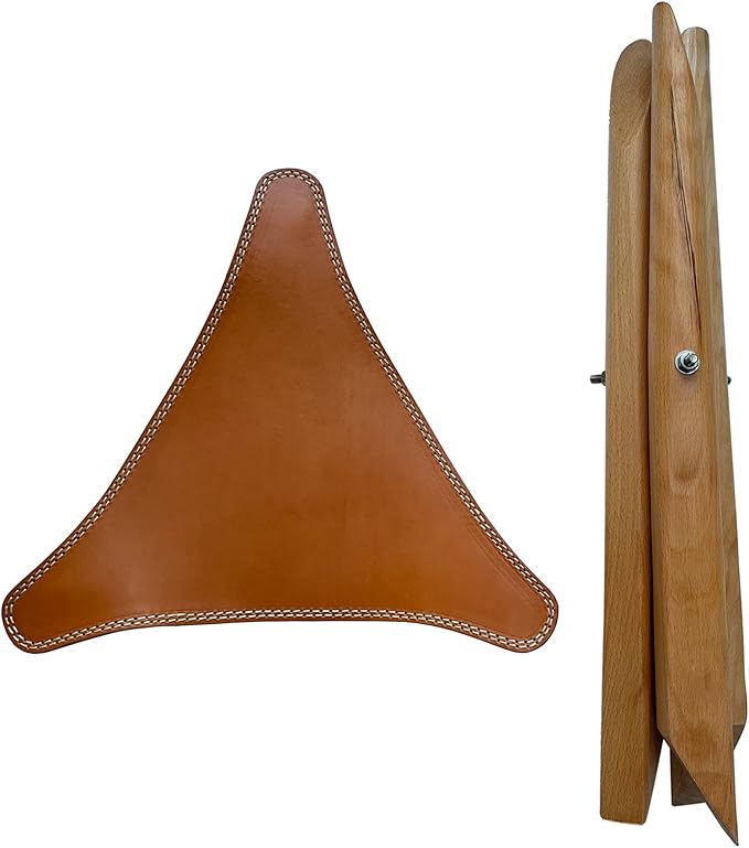 Leather Stool Portable Beech Wood Artist Folding Stool Italian Top Vegetable Tanned Leather Seat Home Fashion Genuine Leather Director’s Stool for Home Outdoor Camping Fishing (Three Leg)