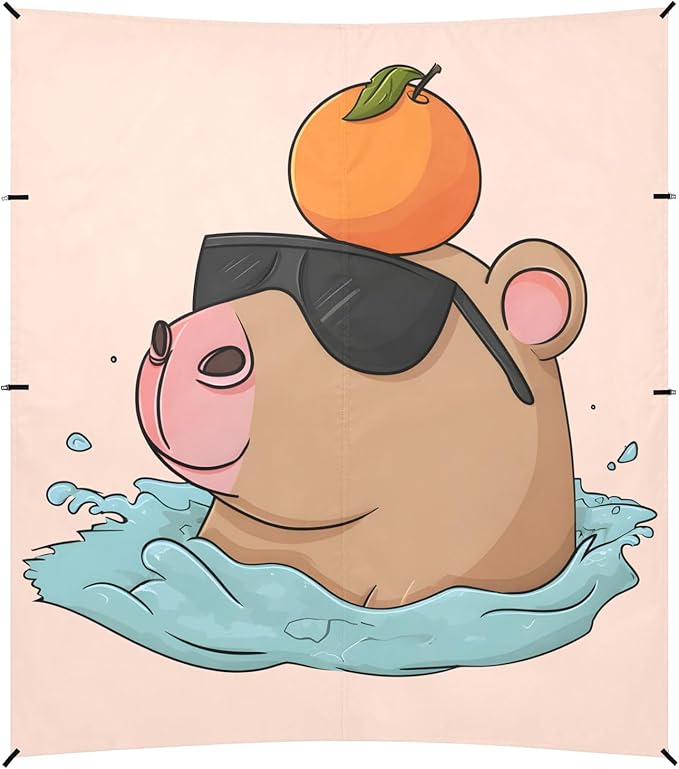 Capybara with Orange Sunglasses Camping Sun Shelter Beach Tent Portable Beach Sun Shade Outdoor Canopy for Camping Trips Fishing Picnic