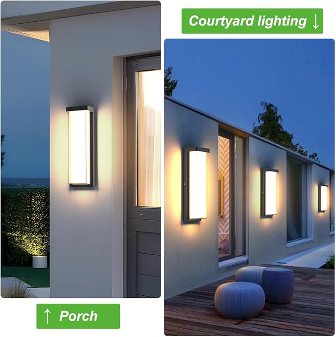 Sytmhoe Modern 2Pack Outdoor Wall Light Fixture16in 10%-100% Dimming LED Porch&ampPatio Wall Light Fixture3000K Black Exterior Sconce Light Mounted for House Garage Porch Courtyard(2Packs)
