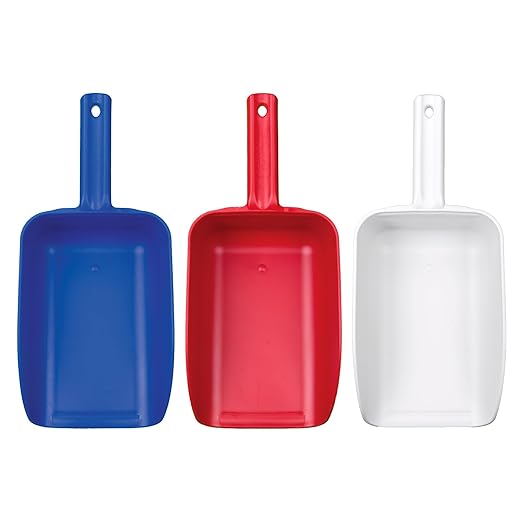 Remco - A Vikan Company 3 pk Color-Coded Plastic Hand Scoop - BPA-Free Food-Safe Scooper Commercial Grade Utensils Restaurant and Food Service Supplies Extra Large 82 Ounce Size Red/White/Blue