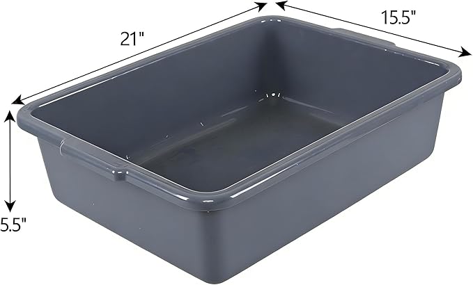 Zopnny 4-Pack Commercial Products Standard Bus/Utility Box 23 L Gray Plastic Restaurant Wash Basin/Dish Washing Tub for Kitchen Organization/Storage