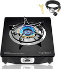 1 Burner Propane Stove 13600 BTU High-Efficiency Tempered Glass Auto-Ignition Gas Burner Stove Top with CSA Hose for Outdoor RV Camping Emergency Cooking