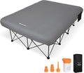FUNDANGO Queen Camping Cot with Electric Pump 2 Person Inflatable Air Mattress with Folding Frame Portable Camping Bed with Cup Holders &amp Removable Cover for Adults Home Guest Carry Bag Includ