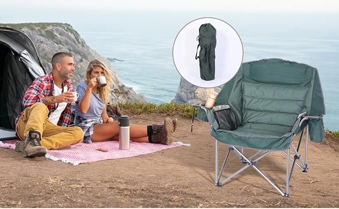 Folding Camping Chair Padded Chair Oversized Camping Chair Lawn Chair for Adults Heavy Duty 400lb Carry Bag Cupholder &amp Cooler (2-Pack)