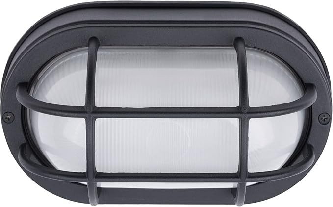 YoonLIT 8.5 inch Outdoor LED Bulkhead Light Fixture Wall or Ceiling Flush Mount Waterproof for Porch Basement Hallway Balcony 10.5W 800 Lumens 5000K Matte Black Finish 1-Pack