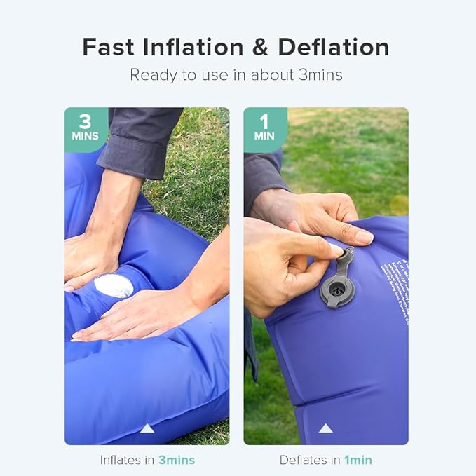Sleeping Pad for Camping Extra Thickness 5.5 Inch Ultralight Inflatable Sleeping Mat with Pillow Built-in Foot Pump Compact Waterproof Camping air Mattress for Backpacking Hiking Traveling (Single)