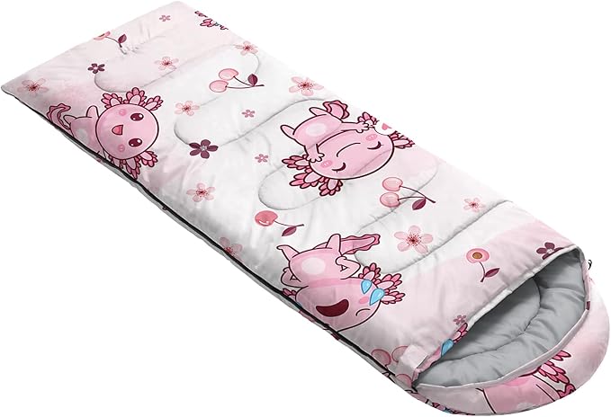 QOOMO Axolotl Cute Camping Sleeping Bags3 Season Warm &amp Cool WeatherLightweightWaterproof Sleeping Bags for Adults &amp KidsTravelingand Outdoors