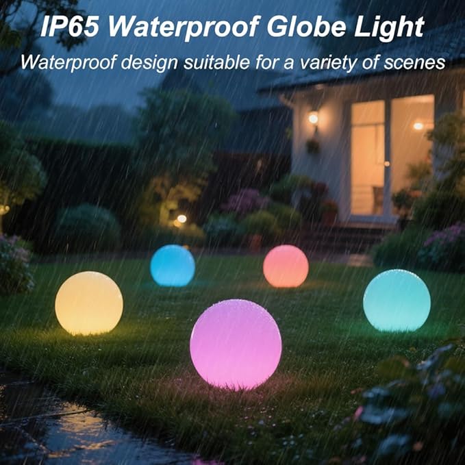 10 In LED Globe Light w/Remote 16 RGB Colors 4 Modes &amp 8 Dimmable Brightness LED Ball Light Sphere Lamp Rechargeable Orb Night Light Waterproof Outdoor Globe Lamp for Home/Yard/Lawn/Party/Pool D