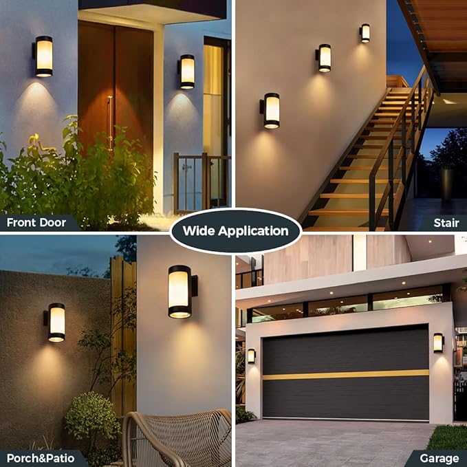 Cerdeco Black Outdoor Wall LightsCylinder Stainless Steel Porch Light with Frosted GlassModern Outdoor Wall Sconces2 Pack