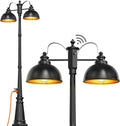 Dusk to Dawn Outdoor Lamp Post Lights with OutletDouble-Head Farmhouse Street Light FixtureAluminum Exterior Black Pole LightsWaterproof Lantern Lamp Outdoor Lighting for GardenPatioPathway