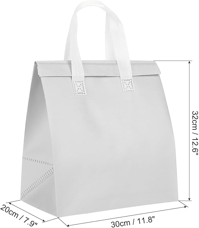 PATIKIL Insulated Take Away Bags 25 Pcs Insulation Cooler Bag Grocery Thermal Bags 11.8 x 7.9 x 12.6 Inch for Hot Cold Frozen Food Delivery White
