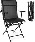 DORTALA 360 Degree Swivel Hunting Blind Chair Portable Swivel Blind Stool w/Armrest Sturdy Metal Frame Mesh Back Ground Hunting Blind Chair for Adults Great for Outdoor Hunting Camping Black