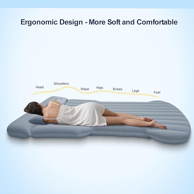 SUV Air Mattress Car Air Mattress Compatible with Tesla Model Y Camping Bed for Car Backseat Inflatable Sleeping Pad with Pump Truck Jeep Travel Bed for Camping Road Trip (Grey)