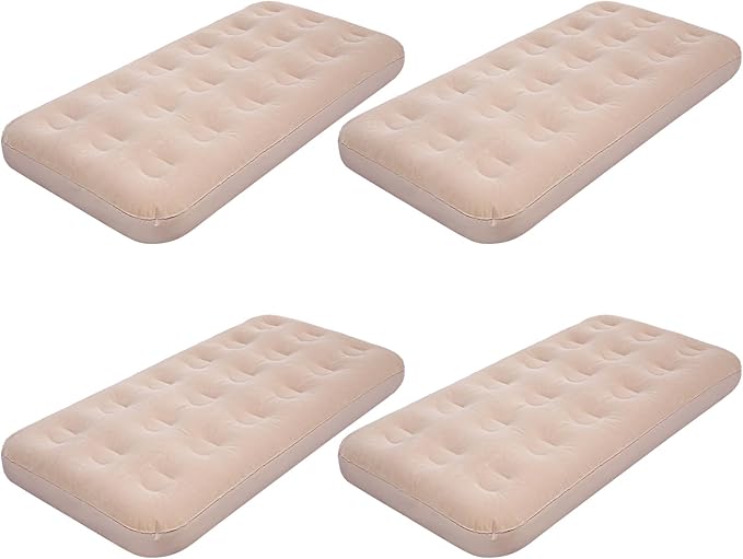 Geetery Kids Air Mattress Toddler Inflatable Airbed 55x27.6x8.7 Inch Foldable Comfort Flocked Blow up Bed with Patch Kit Portable Sleepover Mattresses for Home Travel Camping Party(Beige 4 Pcs)