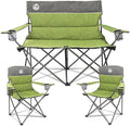 Northroad Outdoor Camping Chair Set of 3Folding Padded Camp ChairCollapsible Conversation Set w/1 Sofa2 Single Chairs for Family PatioBeach (Green)