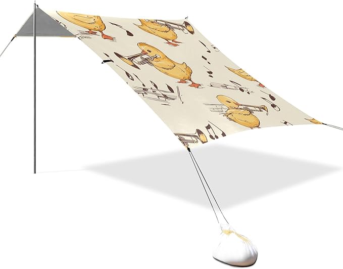 Duck Musical Instrument Pattern Camping Sun Shelter Beach Tent Portable Beach Sun Shade Outdoor Canopy for Camping Trips Fishing Picnic