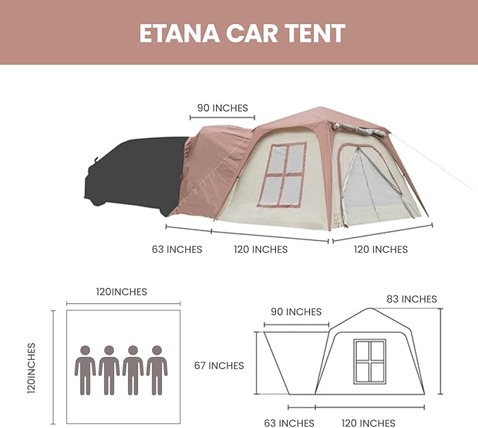 S'more Etana SUV Tent for Camping Waterproof Car Tent Easy Setup for Car Camping Family Glamping 13' W X 13' L X 5.9' H