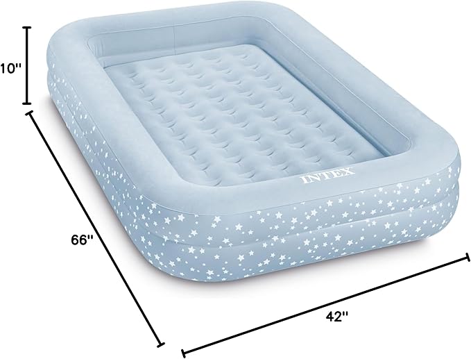 Intex 66810FL Inflatable Kidz Travel Bed Set Includes Hand Pump and Carry Bag Removable Mattress Quick Inflation Indoor Use 42in x 66in x 10in Blue with Star Print Frame
