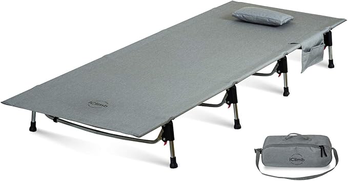 iClimb 1 Stable Square Table and 1 Super Easy Assemble Cot Ultralight Compact for Adults Outdoor Camping Backpacking Hiking