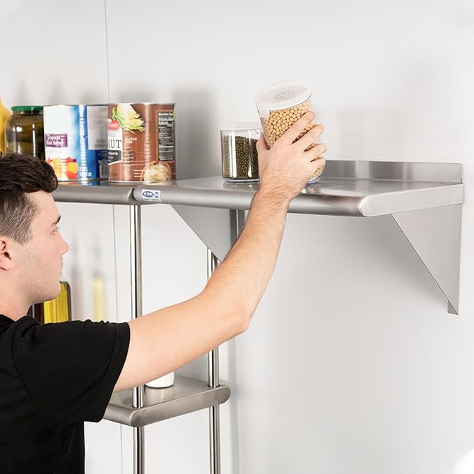 HARDURA Stainless Steel Shelf 12 x 36 230lb Commercial Shelves Wall Mount Metal Shelving with Backsplash and Brackets for Kitchen Restaurant Laundry Room and Home