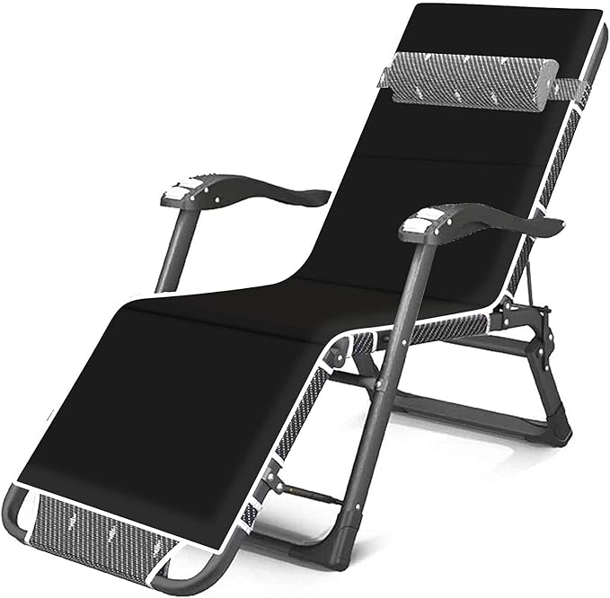 FWZJ Sun Lounger Patio Folding Beach Garden Camping Fishing Recliner Chair Adjustable Detachable Headrest Pool/Outdoor Recliner Supporting 400 kg (Black)