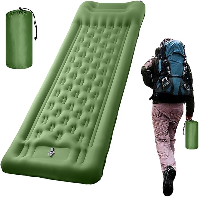 Inflatable Sleeping Pad for Camping | 4.3 Inch Thick Inflatable Mattress - Built-in Foot Pump Backpacking Sleeping Pad - for Adults Backpacking Hiking Travel Outdoor Car Tent