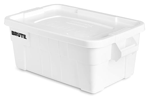 Rubbermaid Commercial Products BRUTE Tote Storage Bin with Lid 14-Gallon White Rugged/Reusable Boxes for Moving/Camping/Garage/Basement Storage Pack of 6