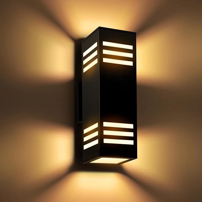 2-Pack Modern Outdoor Wall Lights IP65 Waterproof Up &amp Down Porch Light Fixtures with E26 Bulbs Aluminum Wall Sconces for Garage Patio Entryway 2700K Warm Light