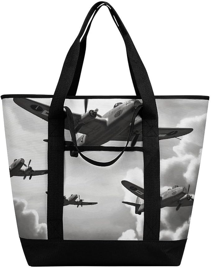 Insulated Shopping BagLarge Reusable Cooler Bags World War Printed Foldable Shopping BagTravel Waterproof Shoulder Bag