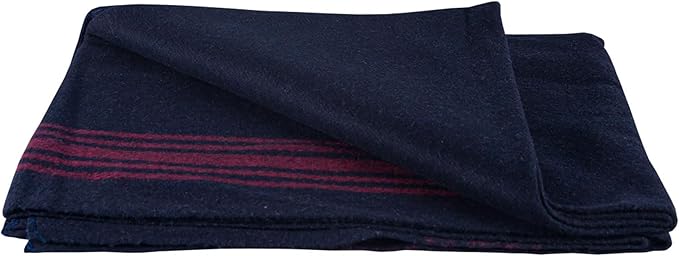 Fox Outdoor Products Wool Blanket - Warm Lightweight Wool Blend Blanket with Whip-Stitched Edges for Outdoor &amp Home Use RED-Striped Navy