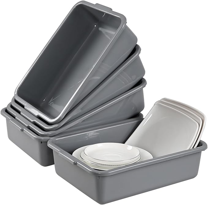 5-Pack 8 L Commercial Bus Box Tub Small Dish Bus Tubs Grey