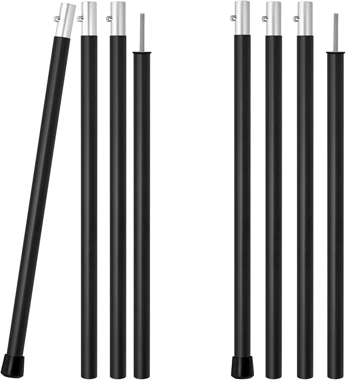 SAN LIKE Aluminum Tent Poles for Tarp 60inch 2 Sets (4 Sections) Black Waterproof Camping
