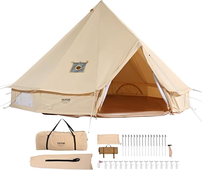 VEVOR Canvas Tent Bell Yurt 4 Seasons for Camping with Stove Jack Breathable Holds up to 4 People Family Camping Outdoor Hunting Party