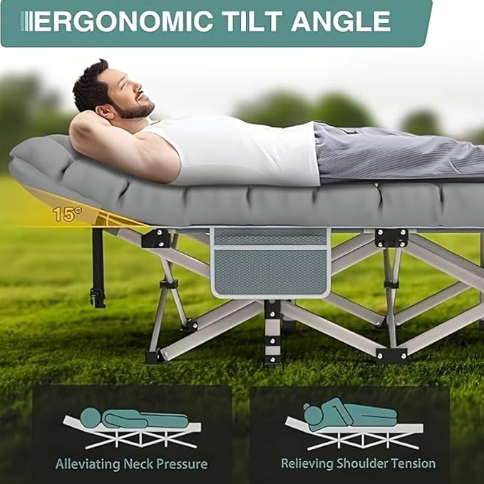 DEYUI Portable Adult Sleeping Bed Frame with Mattress | 755/655/55/455/355 lbs Weight Capacity Foldable Guest/Camping Bed Ideal for Teenagers and Adults (555lbs Black Set with Mattress)