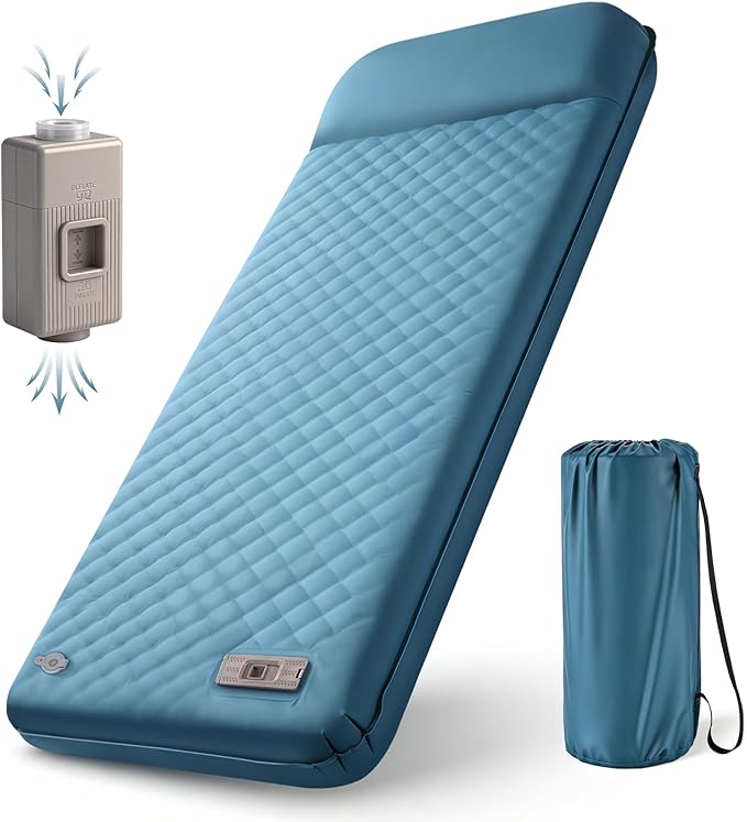 Self Inflating Sleeping Pad for Camping with Electric Pump 3.15 Ultra-Thick Memory Foam Mattress with Built-in Pillow 4-Season Portable Camping MattressMust-Have Gear for TravelTent &amp Car Cam